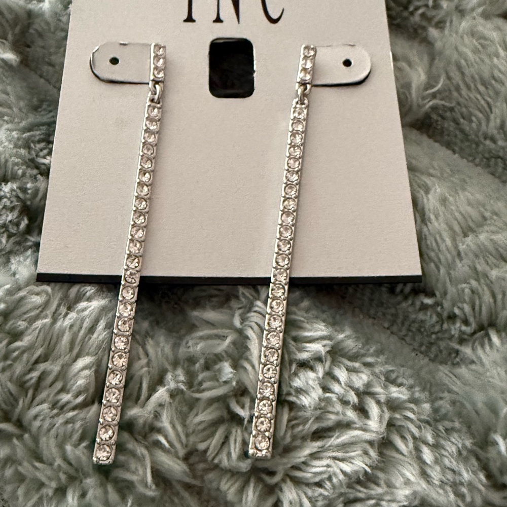 INC International Concepts Silver Crystal Linear Drop Earrings